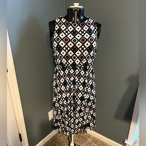 LOFT Black and White Geometric Midi Dress